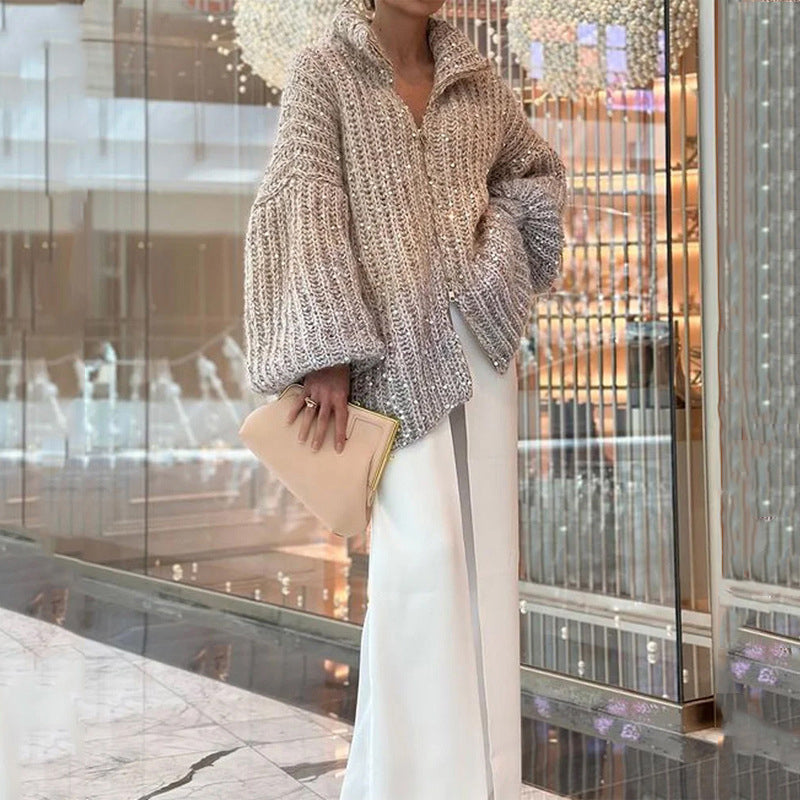 🎁Single Color Sequin Knitted Sweater Jacket💎✨