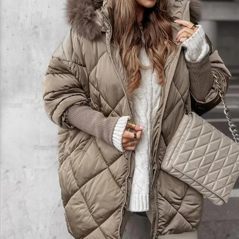 ❄️Step into Winter Discount Sale❄️ Women’s Mid-length Parka Coat with Knit Sleeves Patchwork