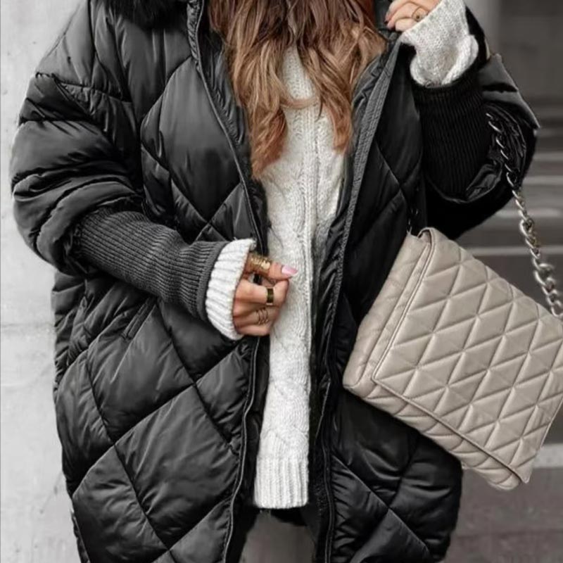 ❄️Step into Winter Discount Sale❄️ Women’s Mid-length Parka Coat with Knit Sleeves Patchwork