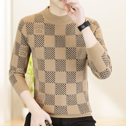 🎁Christmas sale🎅Men‘s Plaid Printed Half High Neck Thickened Pullover Sweater