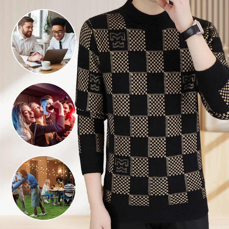 🎁Christmas sale🎅Men‘s Plaid Printed Half High Neck Thickened Pullover Sweater