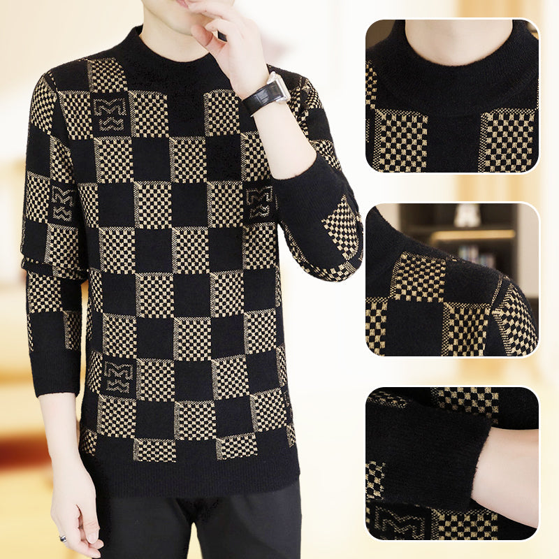 🎁Christmas sale🎅Men‘s Plaid Printed Half High Neck Thickened Pullover Sweater