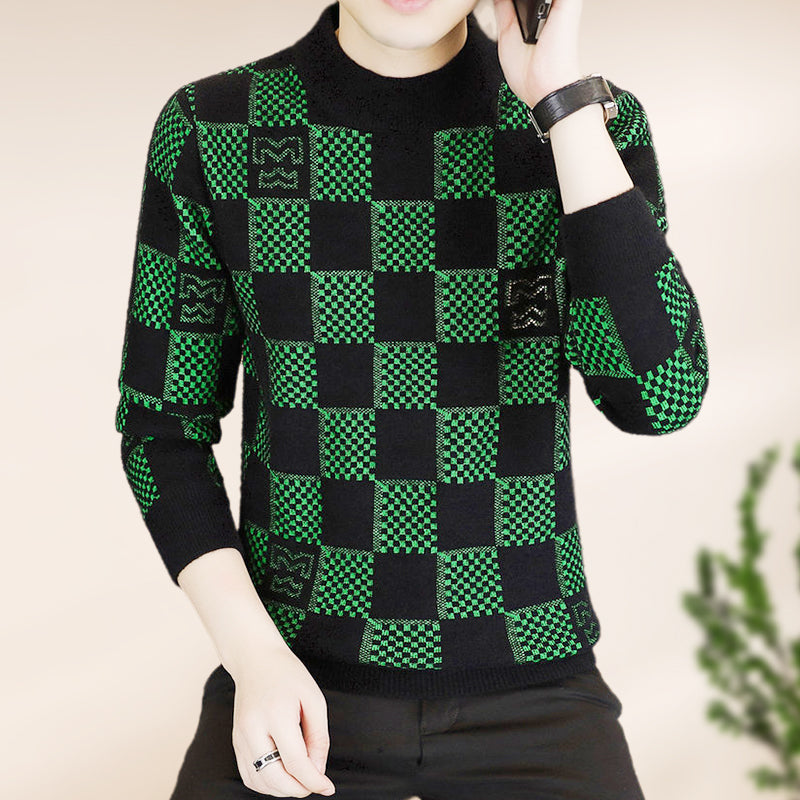 🎁Christmas sale🎅Men‘s Plaid Printed Half High Neck Thickened Pullover Sweater