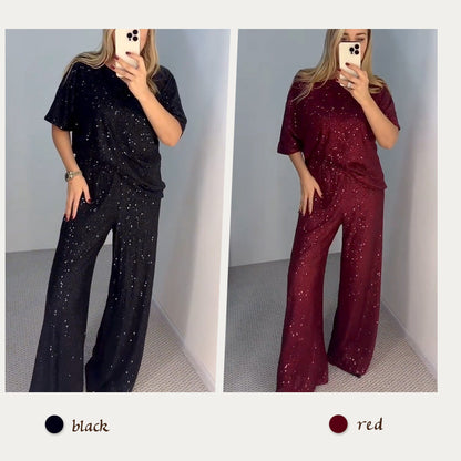 🔥New Hot Selling❤️‍🔥Women's Sequin Crewneck Top & Loose Trousers💥