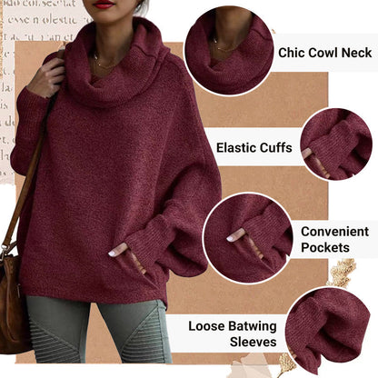 🔥Women's Batwing Cowl Neck Sweater with Pockets