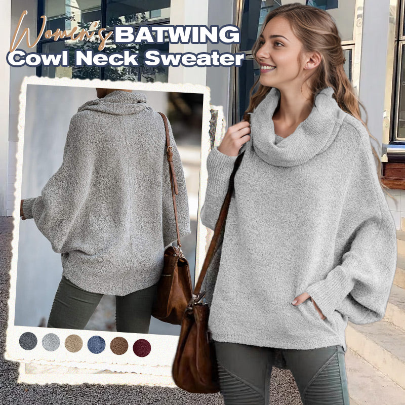 🔥Women's Batwing Cowl Neck Sweater with Pockets