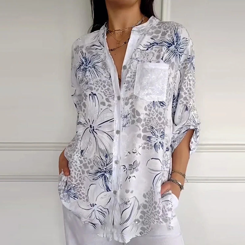 💕Women’s Stand Floral Collar Printed Shirt