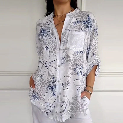 💕Women’s Stand Floral Collar Printed Shirt