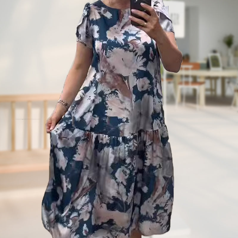 👗Early Summer New✨Loose Round Neck Short Sleeve Floral Dress