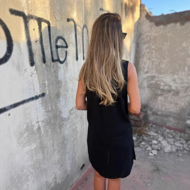 💖Women's Sleeveless Button Pocket V-Neck Dress