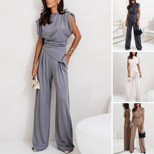 Women’s Elegant Solid Color Two-Piece Set 🌸 | Sculpting High-Waist Pants + Bustier Top | Wrinkle-Free Fabric