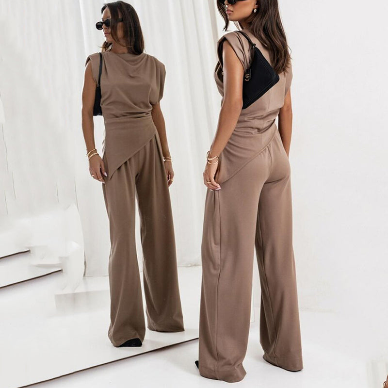 Women’s Elegant Solid Color Two-Piece Set 🌸 | Sculpting High-Waist Pants + Bustier Top | Wrinkle-Free Fabric