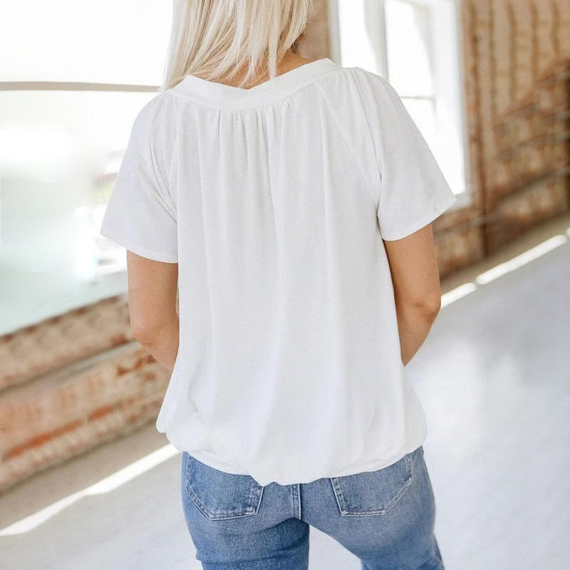 ✨Women's Casual Pleated V-Neck Short-Sleeve Top