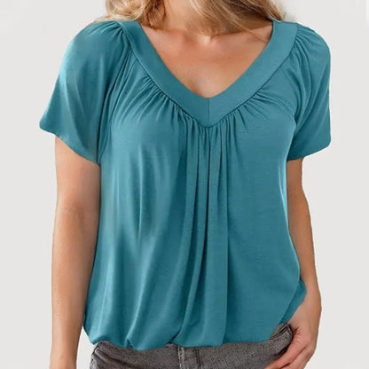✨Women's Casual Pleated V-Neck Short-Sleeve Top