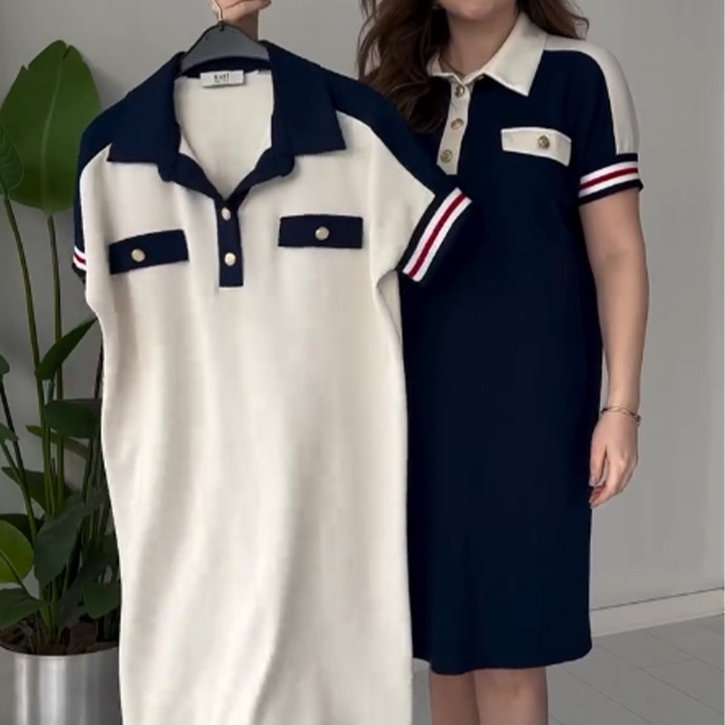 Ladies Casual Fashion Lapel Short Sleeve Dress
