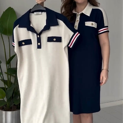 Ladies Casual Fashion Lapel Short Sleeve Dress