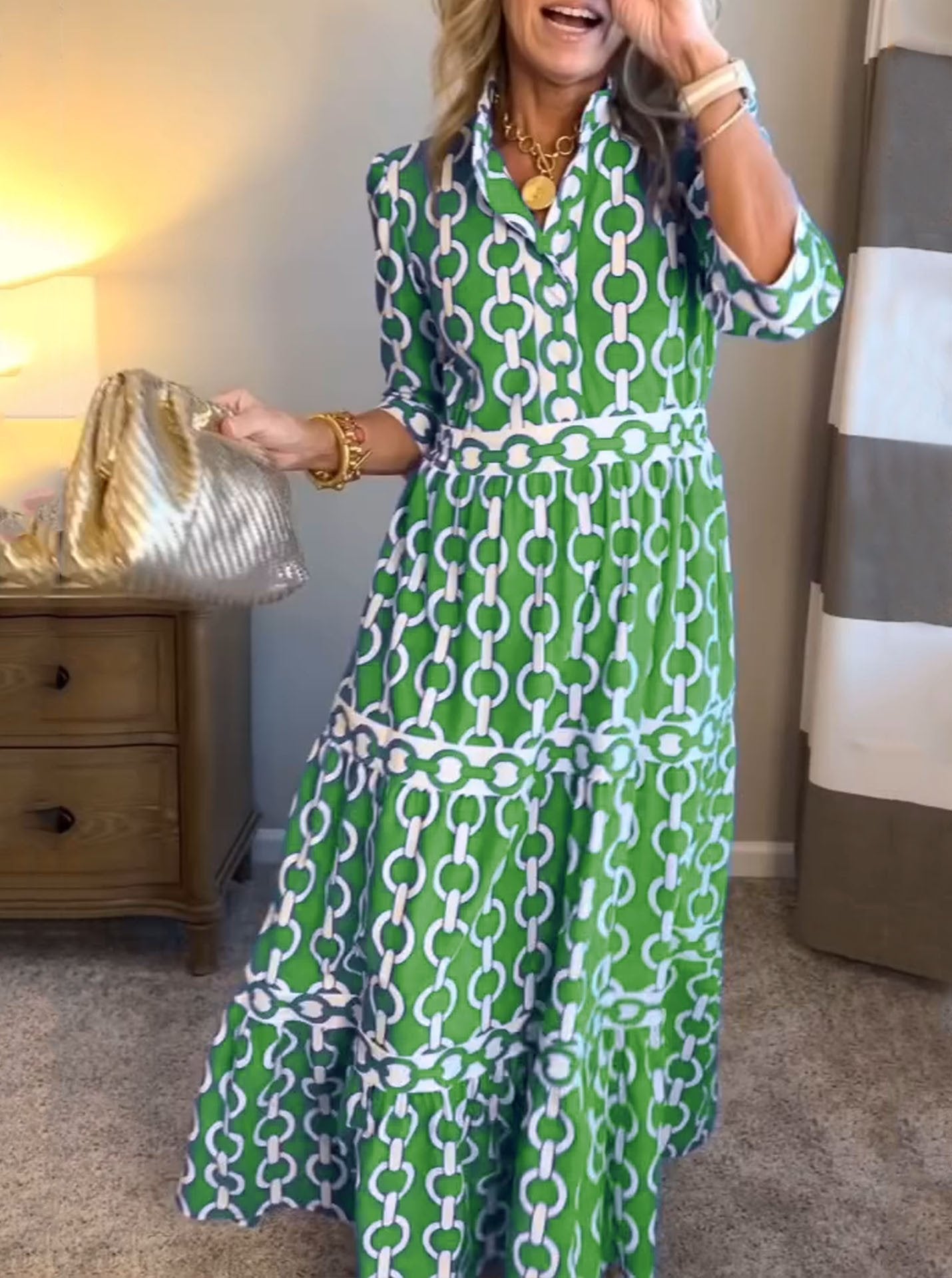 🌸💐Women’s Geometric Print V-Neck Maxi Dress