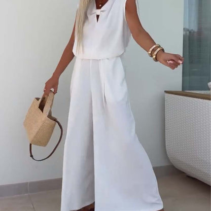 Sleeveless V-Neck Tops & Loose Pants 2-Piece Set