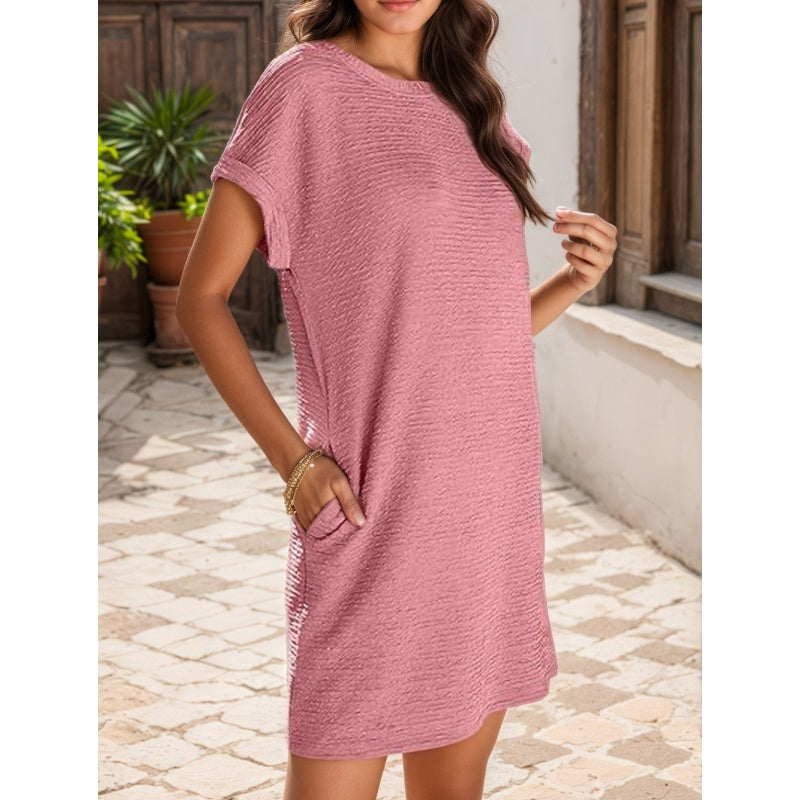 🔥2025 New-💞Women's Loose Roll Sleeve Pocket Solid Colour Dresses
