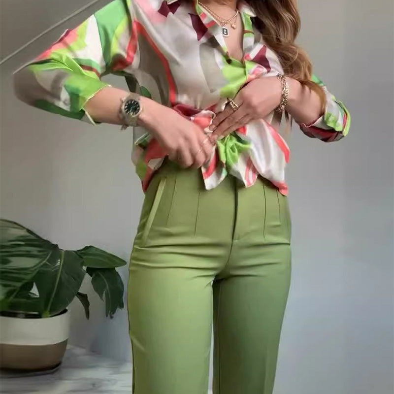 💐 Women's Printed Button-Up Shirt & Pants (High-end Fabric 2-Piece Set)