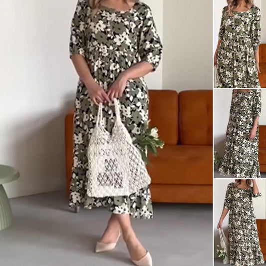 🌸Women's Elegant 3/4 Sleeve Floral Print Maxi Dress🔥