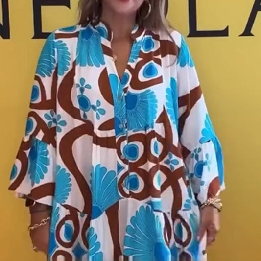 Women's Loose Long Sleeve Floral Printed Dress