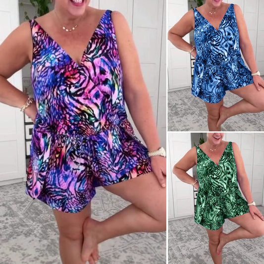 🩱 Sleeveless V-Neck Printed Swimsuit