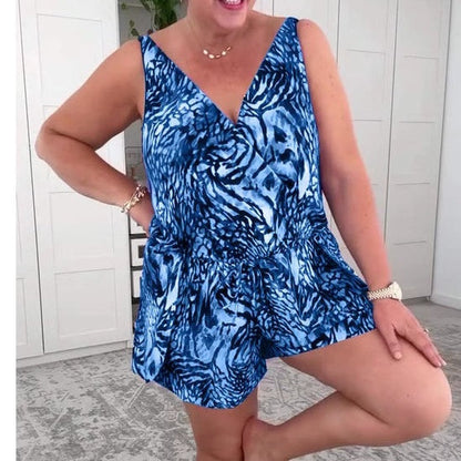 🩱 Sleeveless V-Neck Printed Swimsuit