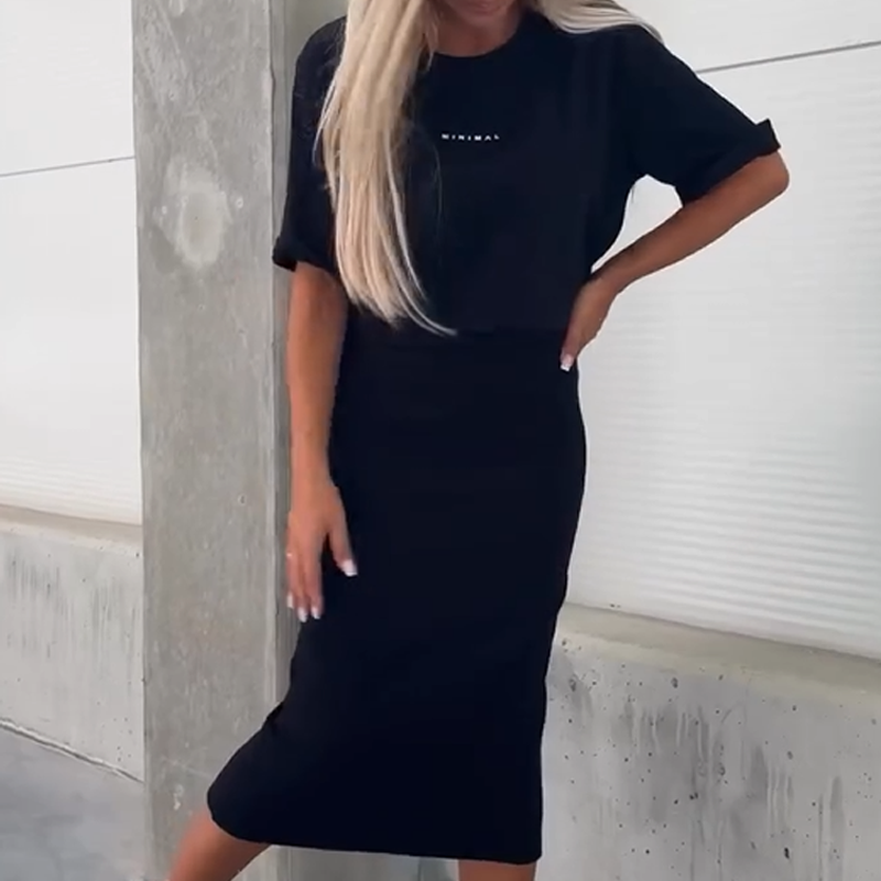 💕Loose Top & Tight Midi Dress Set