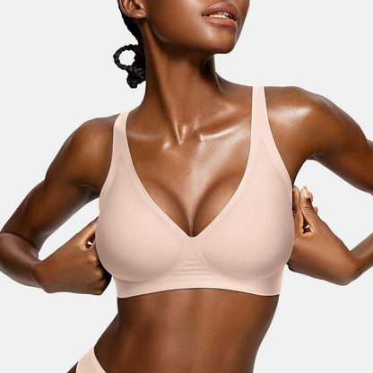 💜 Womens Comfortable Wireless Bras Push Up Bralettes Seamless Tshirts Bras Deep V Everyday Bras