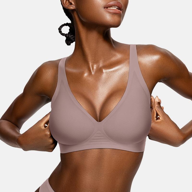 💜 Womens Comfortable Wireless Bras Push Up Bralettes Seamless Tshirts Bras Deep V Everyday Bras