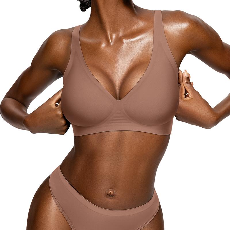 💜 Womens Comfortable Wireless Bras Push Up Bralettes Seamless Tshirts Bras Deep V Everyday Bras