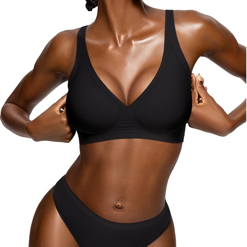 💜 Womens Comfortable Wireless Bras Push Up Bralettes Seamless Tshirts Bras Deep V Everyday Bras