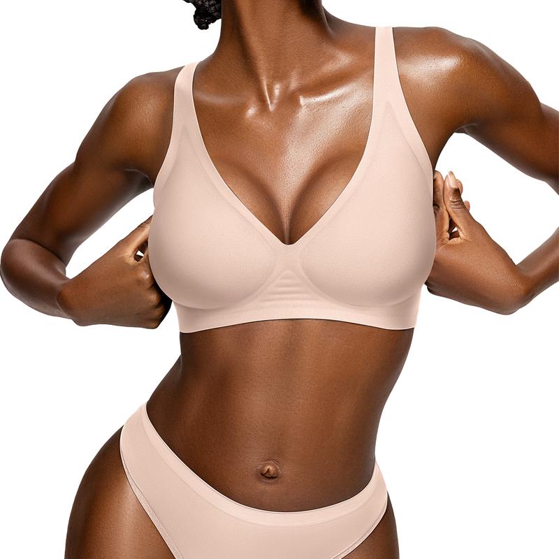 💜 Womens Comfortable Wireless Bras Push Up Bralettes Seamless Tshirts Bras Deep V Everyday Bras