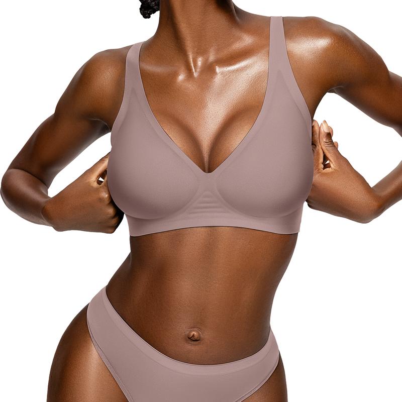 💜 Womens Comfortable Wireless Bras Push Up Bralettes Seamless Tshirts Bras Deep V Everyday Bras