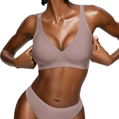 💜 Womens Comfortable Wireless Bras Push Up Bralettes Seamless Tshirts Bras Deep V Everyday Bras