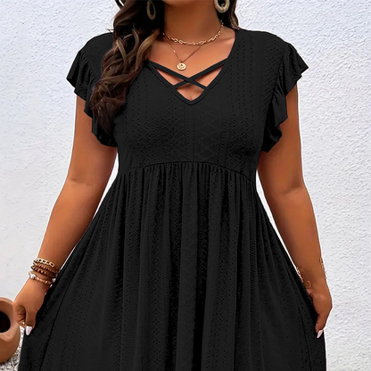 👗 Women's V-Neck Ruffle Trim Dress – Flattering, Soft & Perfect for Any Event 🌸
