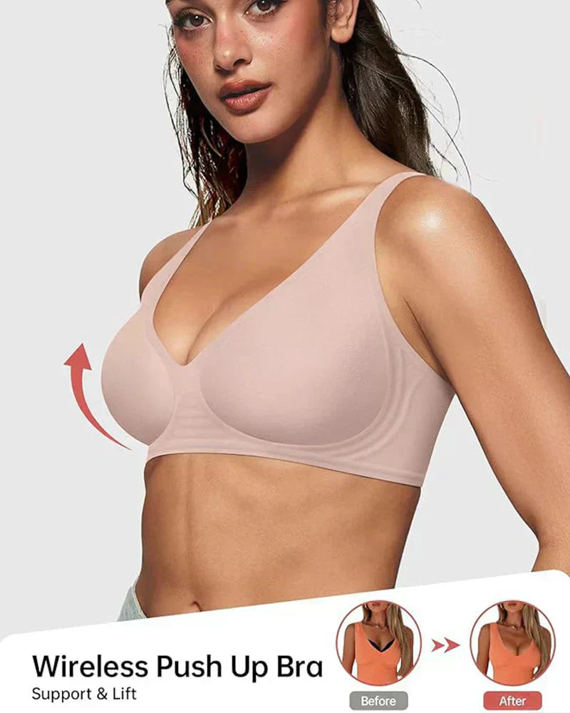 💜LAST DAY-50% OFF💜Jelly Wireless Womens Comfortable Wireless Bras Push Up Bralettes Seamless Tshirts Bras Deep V Everyday Bras