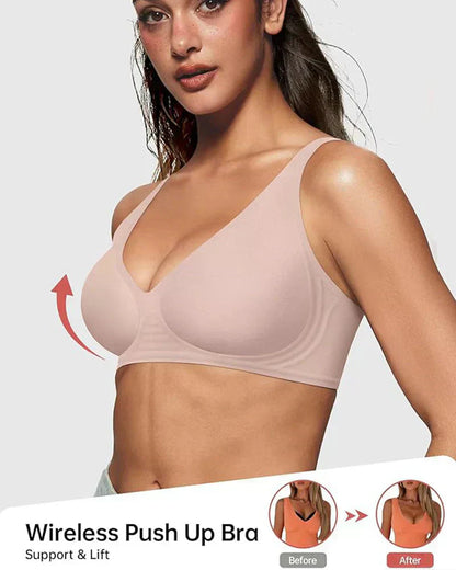 💜LAST DAY-50% OFF💜Jelly Wireless Womens Comfortable Wireless Bras Push Up Bralettes Seamless Tshirts Bras Deep V Everyday Bras