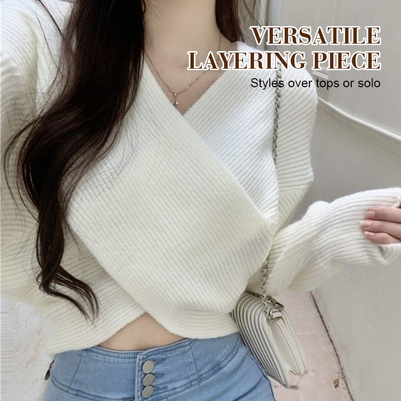 Chic V-Neck Long Sleeve Wrap Front Sweater