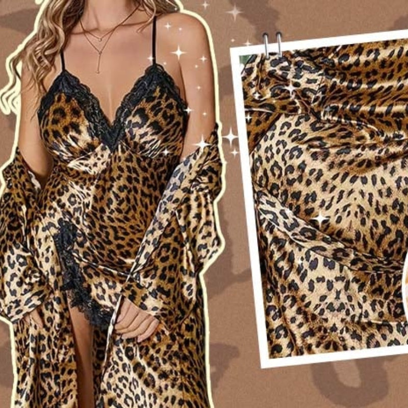💥Sexy Leopard Print Robe & Nightgown Set