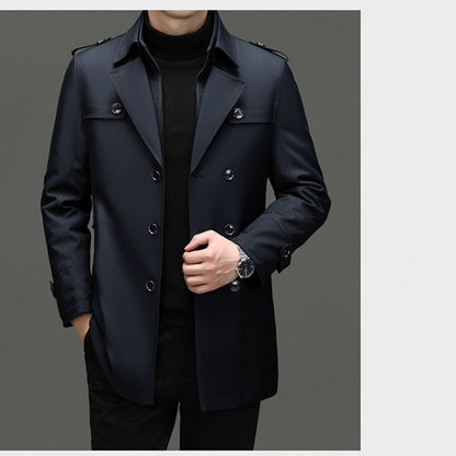 Men's Medium-Length Trench Coat with Detachable Inner