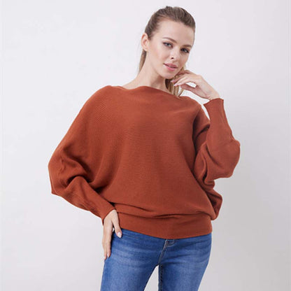 Women's Boat Neck Dolman Sleeve Ribbed Knitted Sweaters