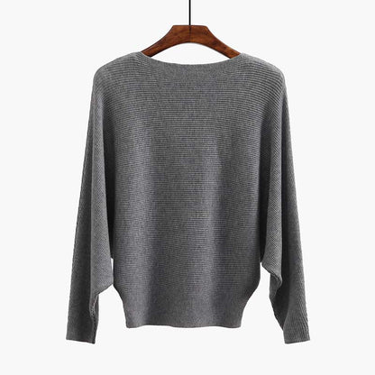 Women's Boat Neck Dolman Sleeve Ribbed Knitted Sweaters