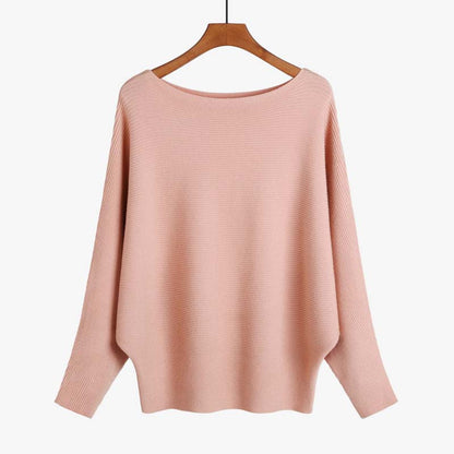 Women's Boat Neck Dolman Sleeve Ribbed Knitted Sweaters