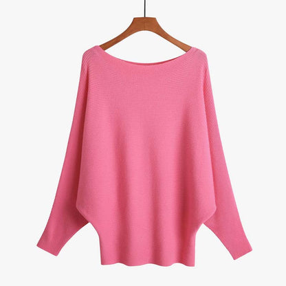 Women's Boat Neck Dolman Sleeve Ribbed Knitted Sweaters