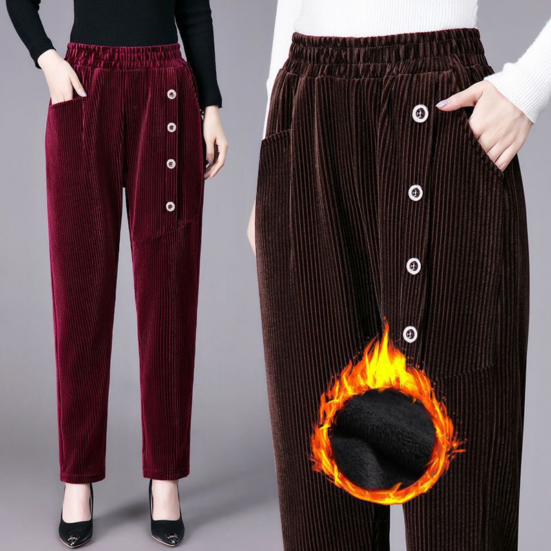Women's High Waist Corduroy Warm Pants