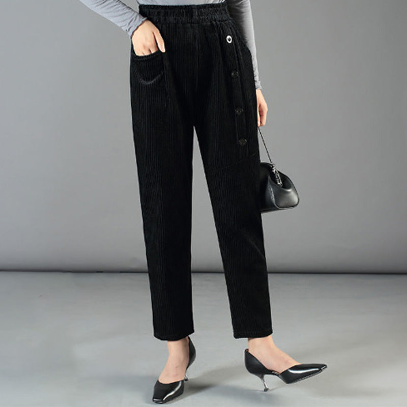 Women's High Waist Corduroy Warm Pants