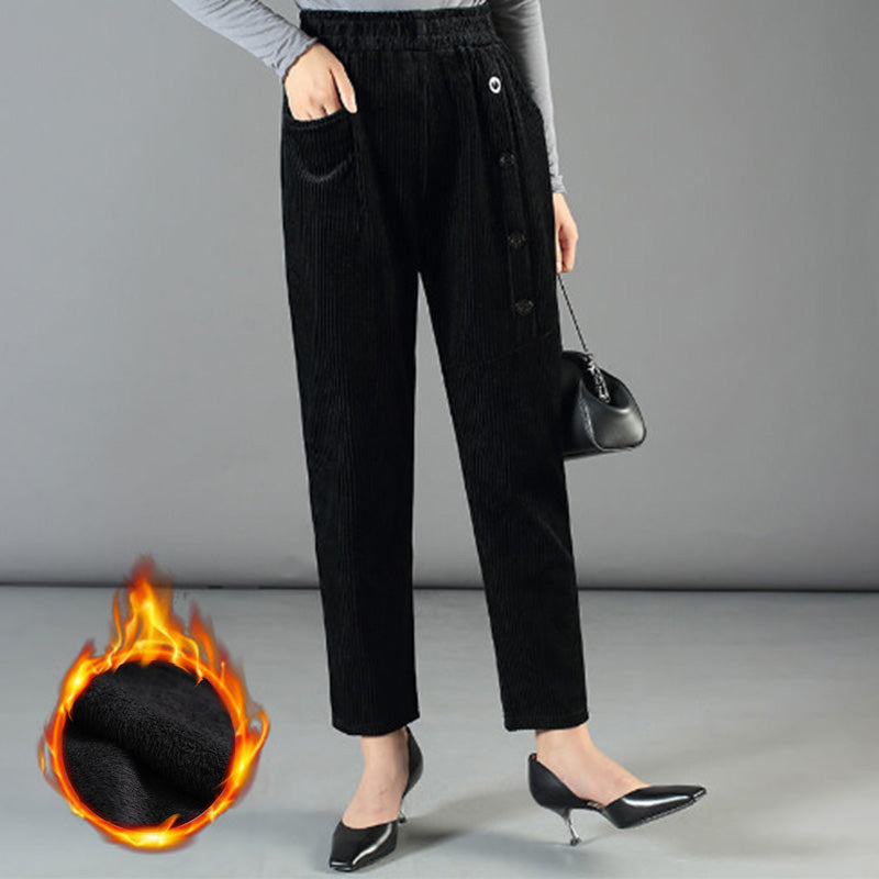 Women's High Waist Corduroy Warm Pants