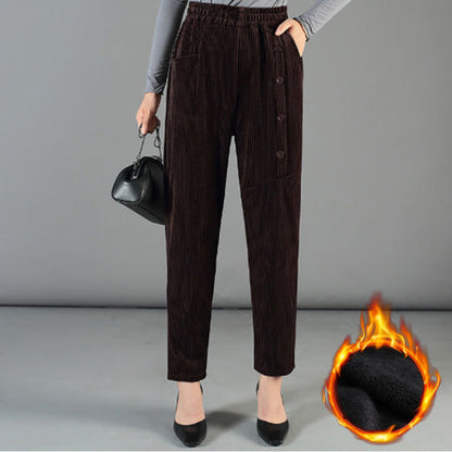 Women's High Waist Corduroy Warm Pants